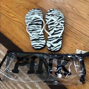 VS Victoria’s Secret Pink Zebra Flip flops NWT S